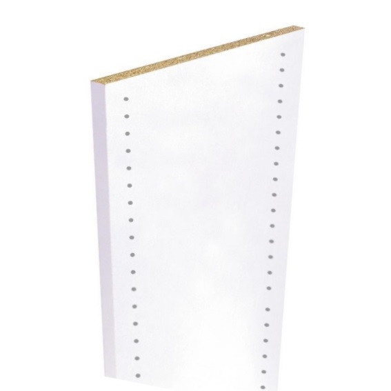 BANDE MELAMINE BLANC LISSE PERFORATION 2 FACES DIAMETRE 5MM ENTRAXE 32MM 1 CHANT LONG ABS PLAQUE 2000X500MM 19MM