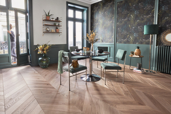 PARQ POINT HONGRIE R+L 139 CHENE AUTHENTIQUE CAFE CREME 14X139MM 4 CHANFREINS - VERNIS MAT - SUPPORT CP
