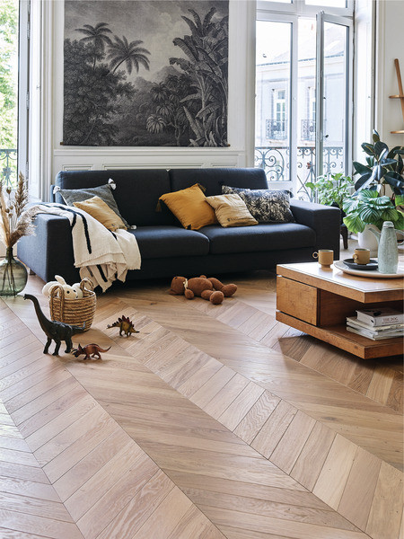 PARQUET POINT HONGRIE R+L 90 CHENE ZENITUDE TUFFEAU 14X90MM 4 CHANFREINS - HUILE - SUPPORT CP