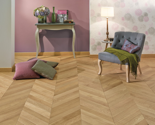 PARQUET POINT HONGRIE R+L CHENE CLASSIC TOPAZE 14X90MM 4 CHANFREINS - VERNIS MAT - SUPPORT CP