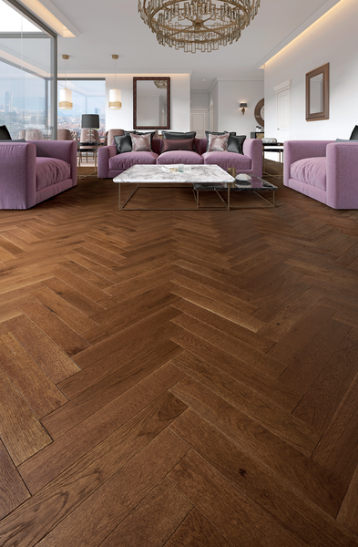 PARQUET MASSIF CHENE CHATEAU 14X90MM BATON ROMPU SANS CHANFREINS - CHOIX RUSTIQUE/CAMPAGNE - HUILE TEINTE VIEILLI - RL