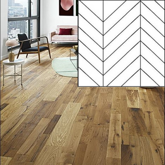 PARQUET LOFT PRO CHENE ANTICO 15X90MM POINT DE HONGRIE 45°  4 CHANFREINS -CHOIX MIXTE - BRUT NON-PONCE - RL