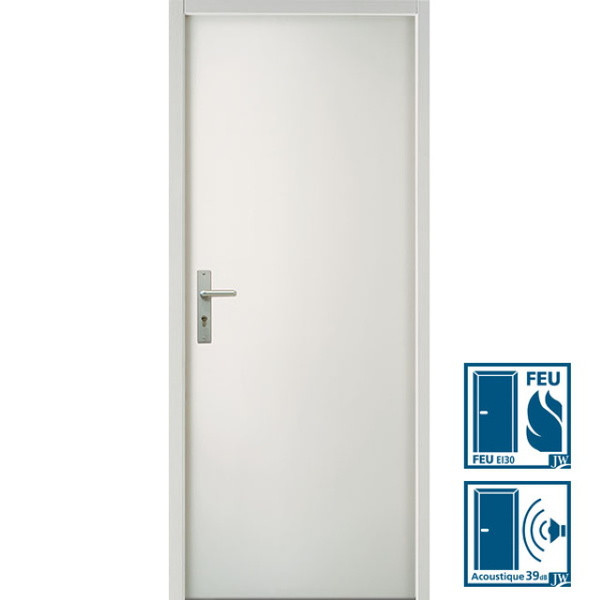 BLOC PORTE JELDWEN ACOUSTIQUE 39DB EI30 CHANT DROIT 72X55 TECH+ DROIT POUSSANT 2040X830 SERRURE 1 POINT PREPEINT 542120