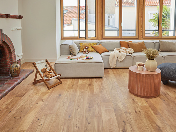 PARQUET DIVA 90 CLIC CHENE ZENITUDE AMANDE 12X90MM 4 CHANFREINS - HUILE - SUPPORT HDF