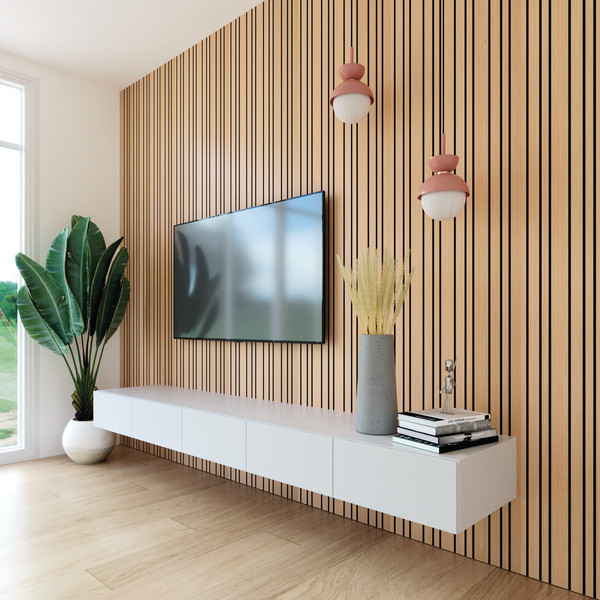 MDF TEINTE MASSE FIBRACOLOUR NOIR NATUR EZ 1 FACE CHENE RIGATO RAINURE VARIABLE 033 BROSSE T1 VERNI MAT 2850X600MM 17MM