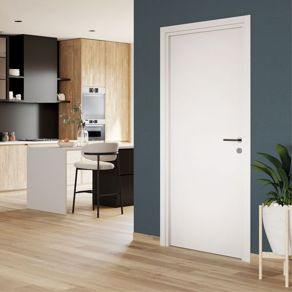 SOGAL BLOC PORTE ESSENTIA COSMOS MELAMINE BLANC M21 730 DROITE POUSSANT SERRURE A CLE