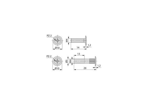 EMUCA KIT VIS 43MM RELIEUSE M4X14MM + ECROUS M4X29MM ACIER NICKELE - SACHET DE 50UN -