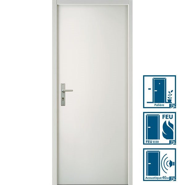 JELDWEN BLOC PORTE PALIERE 40DB EI30 PLANE CHANT DROIT 67X56 TECH+ DROIT POUSSANT 2040X930 SERRURE 3 POINTS PREPEINT