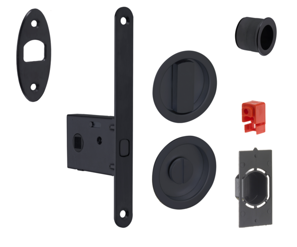 GARNITURE RONDE NOIR MAT  EDAC SERRURE A CONDAMNATION